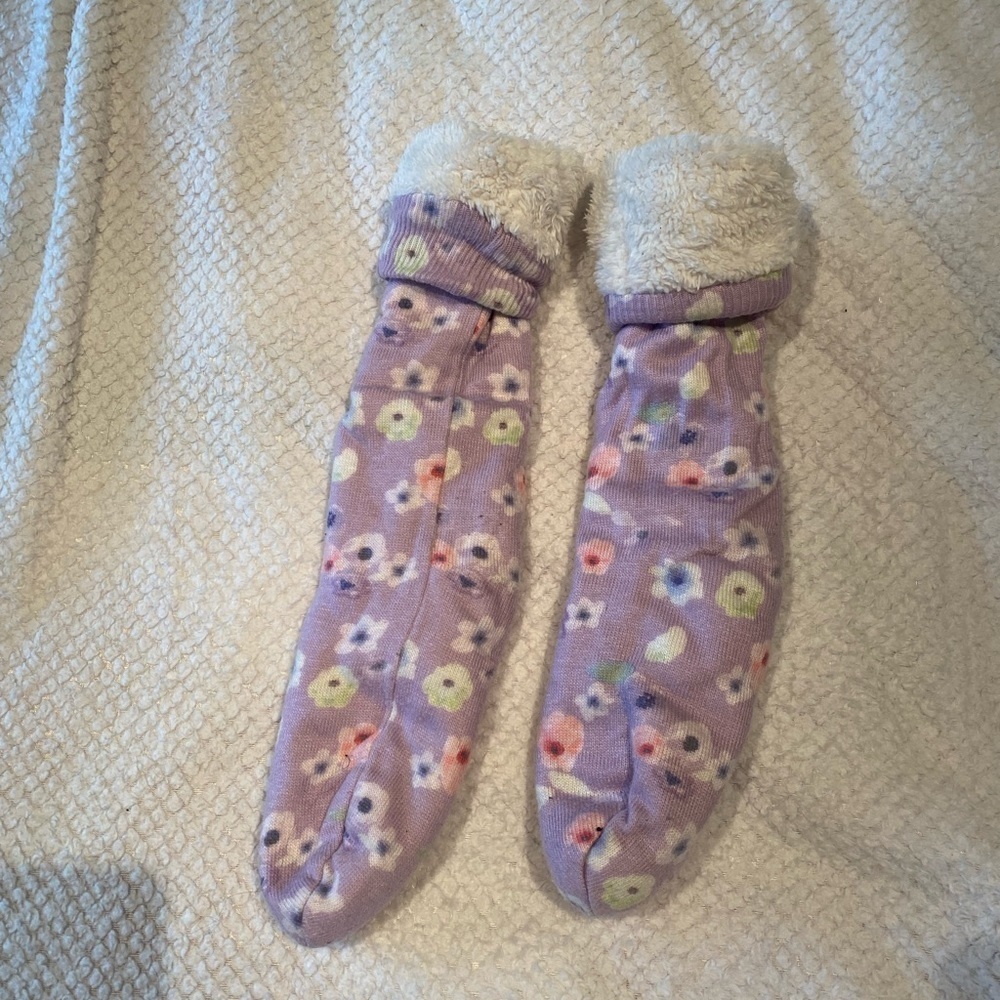 Indigo Purple Floral Reading Socks Large Cozy Socks for feet size 6-10W or 8-11M